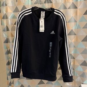 Adidas Womens Black Crewneck Sweatshirt with White Stripes